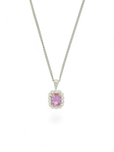 Pink Sapphire & Diamond Octagon Pendant Necklace in 18ct White & Rose Gold