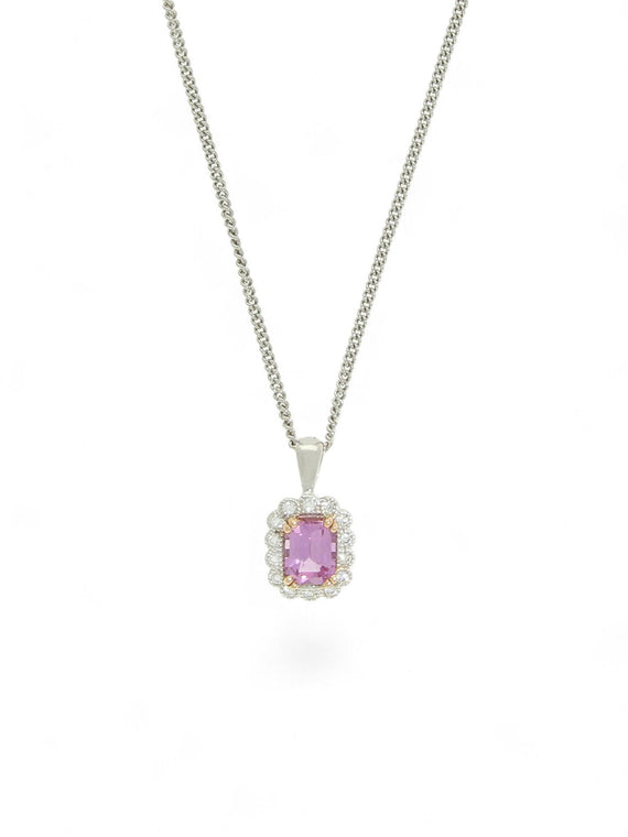 Pink Sapphire & Diamond Octagon Pendant Necklace in 18ct White & Rose Gold