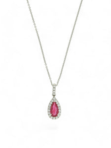 Ruby & Diamond Pear Cluster Pendant Necklace in 18ct White Gold