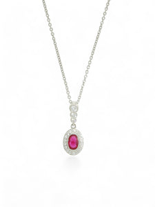 Ruby & Diamond Cluster Pendant Necklace in 18ct White Gold