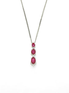 Ruby & Diamond Drop Pendant Necklace in 18ct White Gold