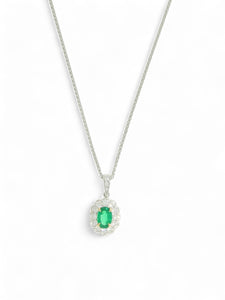 Emerald & Diamond Cluster Pendant Necklace in 18ct Yellow & White Gold