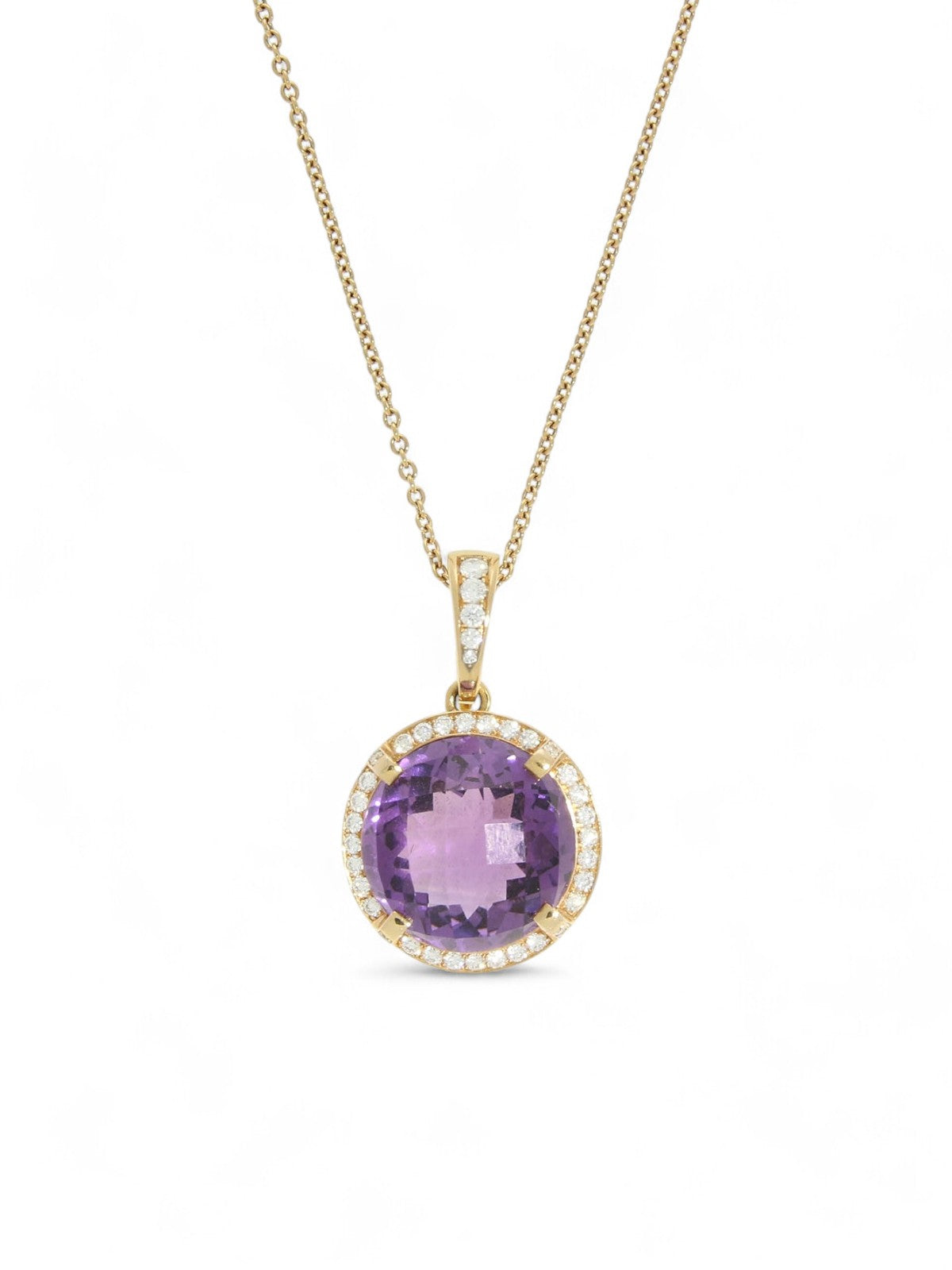 Amethyst & Diamond Cluster Pendant Necklace in 18ct Rose Gold