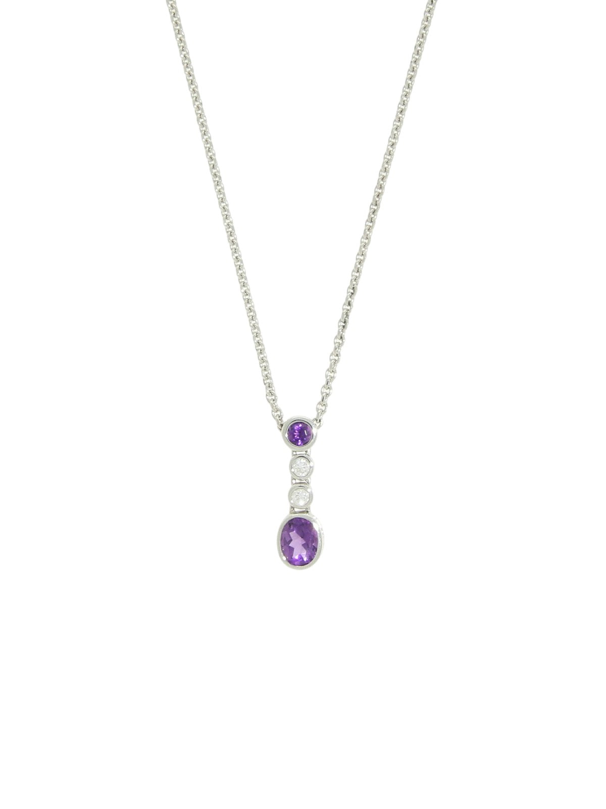 Amethyst & Diamond Pendant Necklace in 18ct White Gold