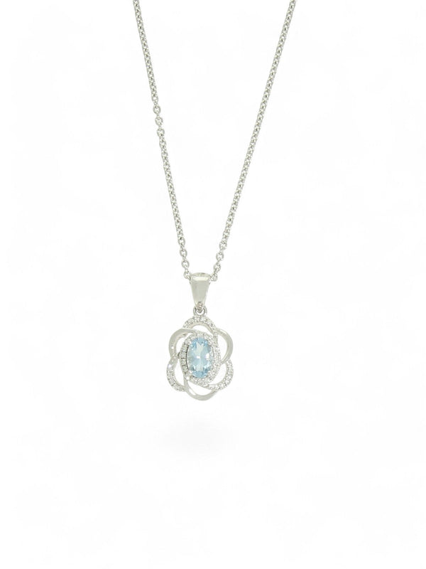 Aquamarine & Diamond Pendant Necklace in 18ct White Gold