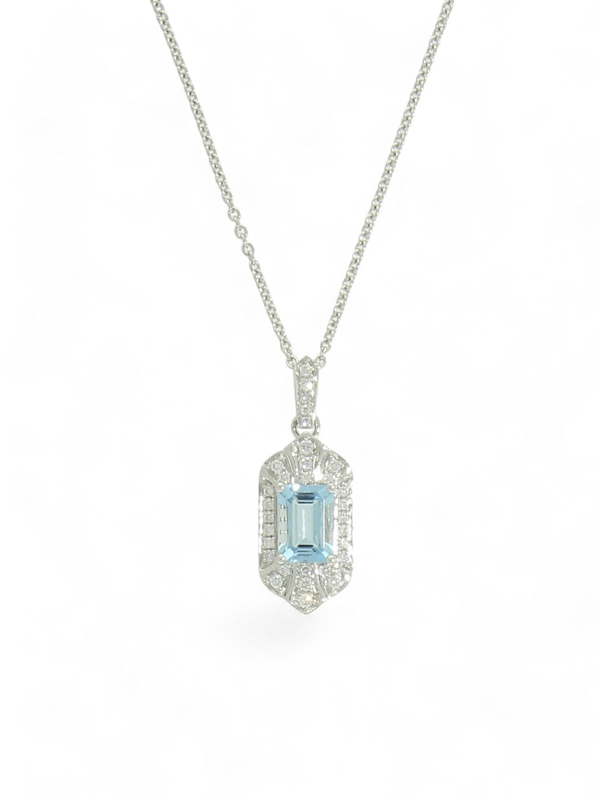 Aquamarine & Diamond Pendant Necklace in 18ct White Gold