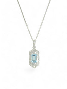 Aquamarine & Diamond Pendant Necklace in 18ct White Gold