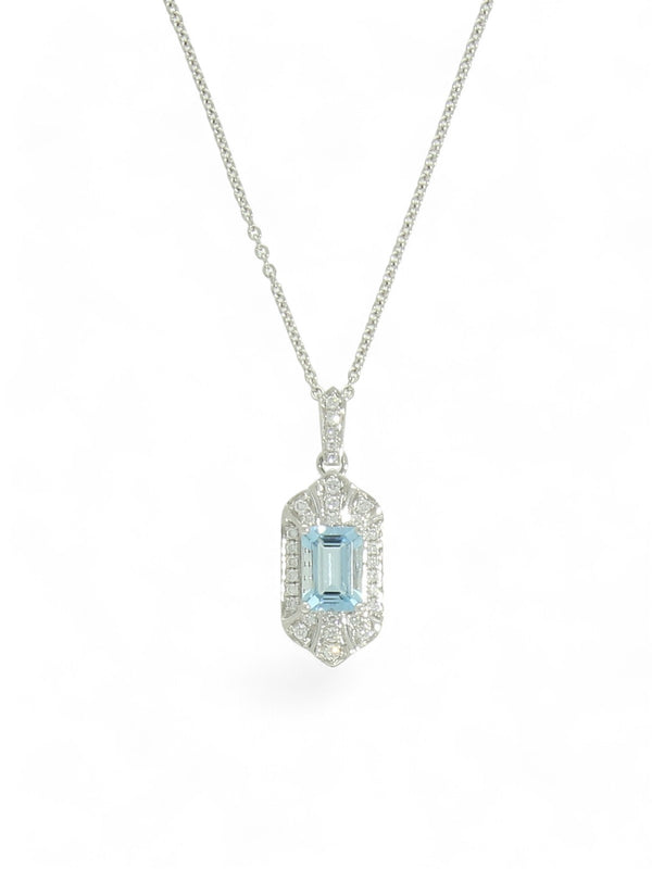 Aquamarine & Diamond Pendant Necklace in 18ct White Gold