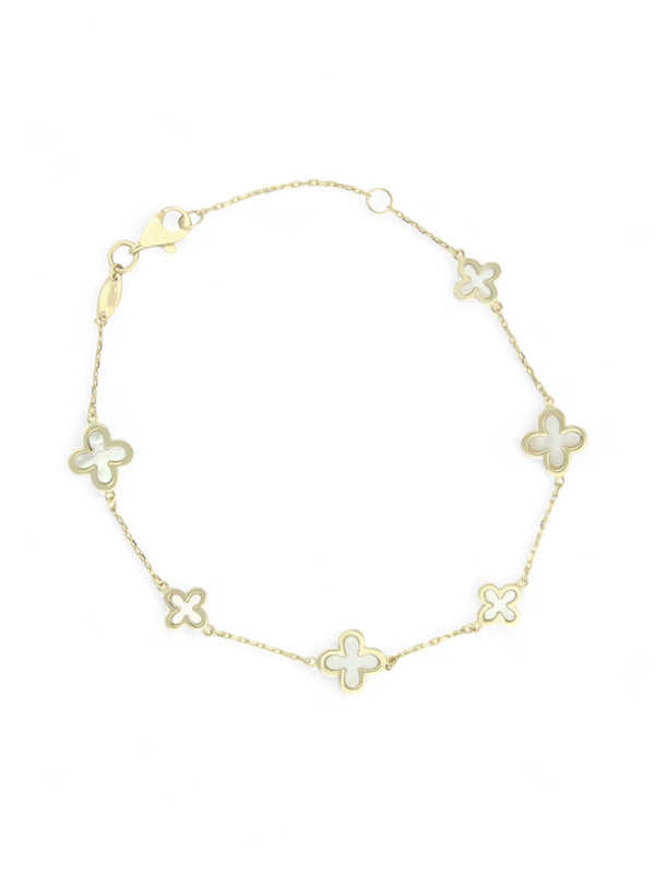 Mother of Pearl Six Flower Bracelet in 9ct Yellow Gold
