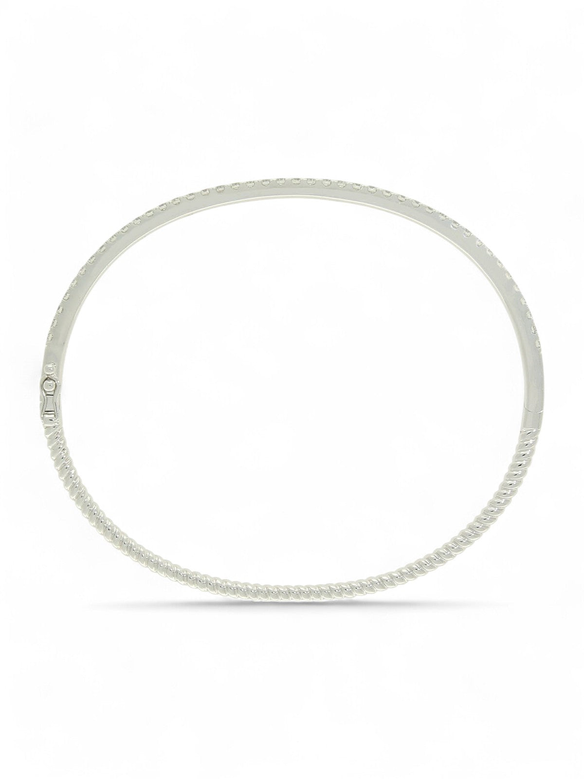 Half Diamond Set Half Twist Hinged Bangle 1.00ct in 18ct White Gold