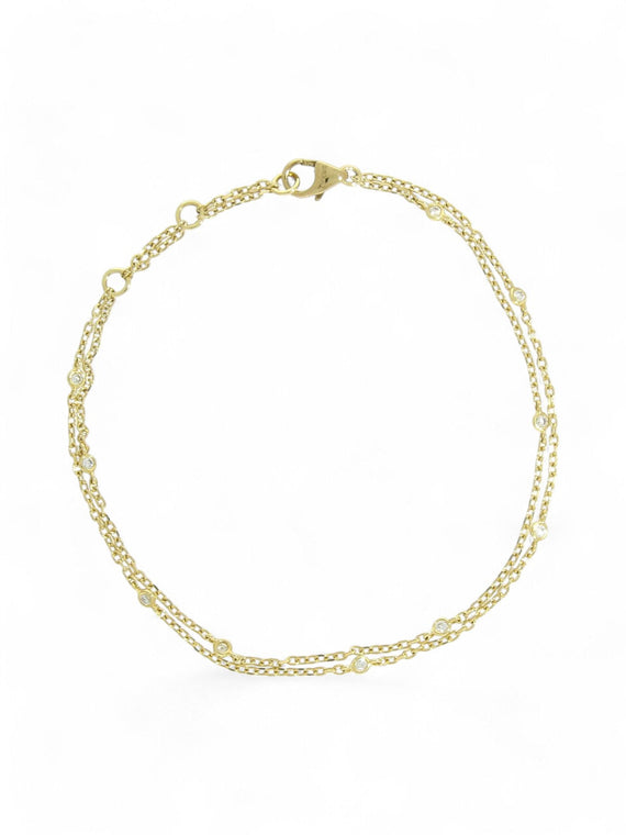 Diamond Two Row Chain Bracelet in 18ct Yellow Gold