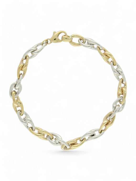 Interlocking Oval Link Chain Bracelet in 9ct Yellow & White Gold