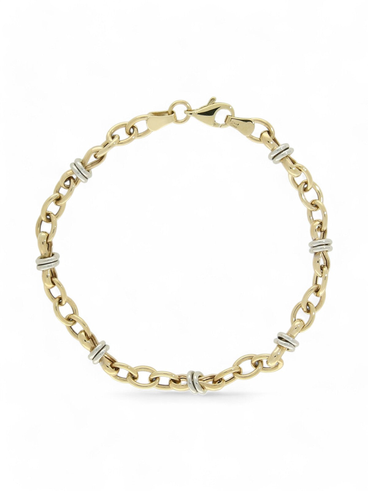 Interlocking Oval Chain Bracelet in 9ct Yellow & White Gold