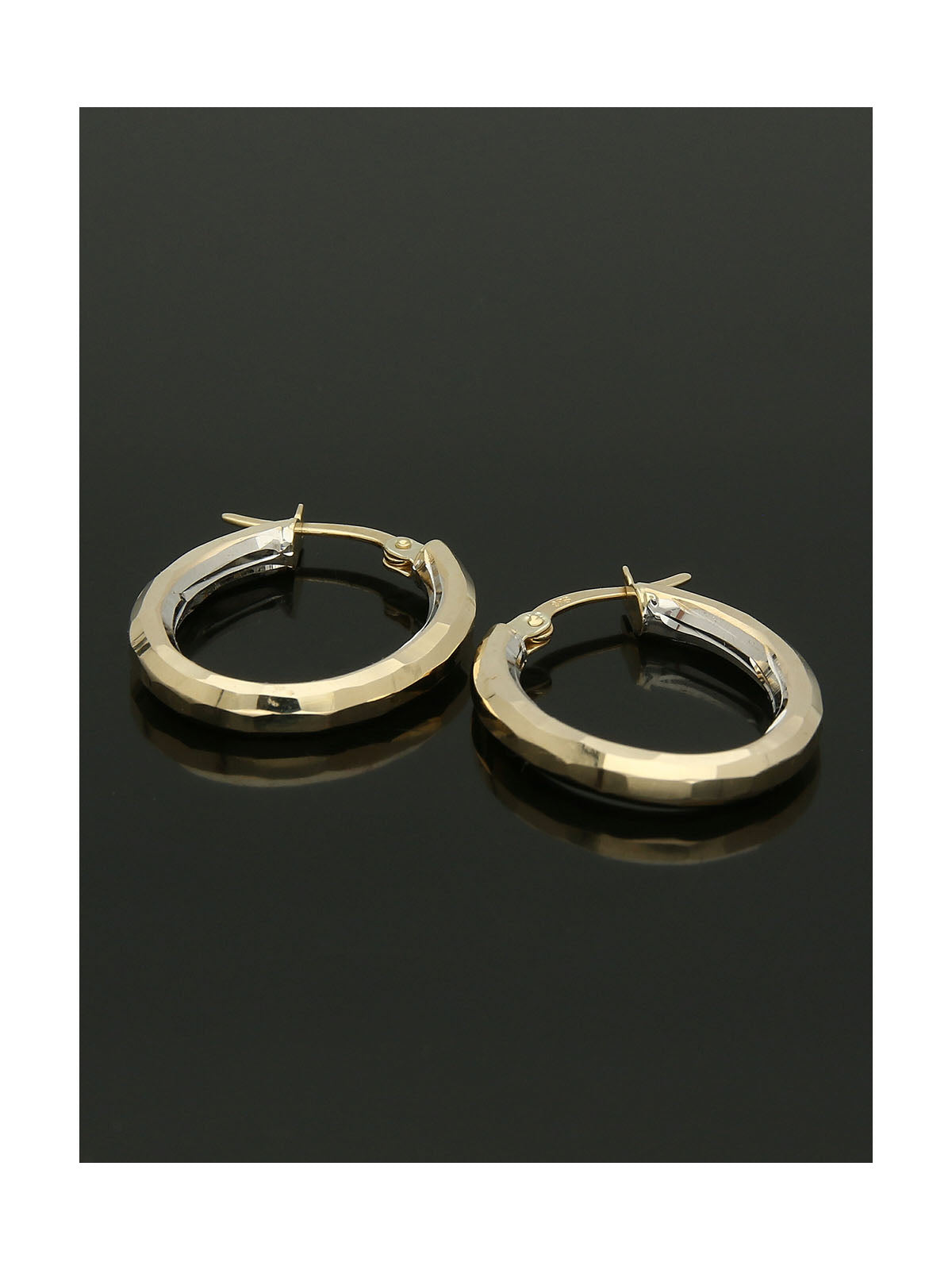 Patterned Oval Hoop Earrings in 9ct Yellow Gold