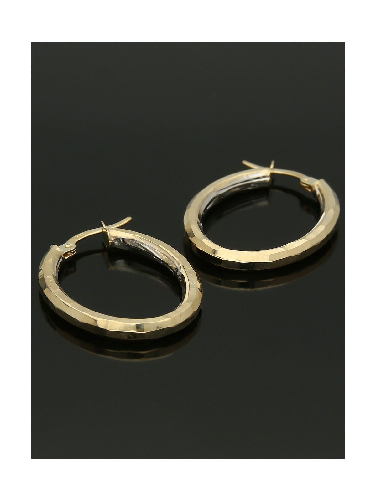 Patterned Oval Hoop Earrings in 9ct Yellow Gold