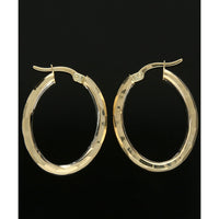 Patterned Oval Hoop Earrings in 9ct Yellow Gold