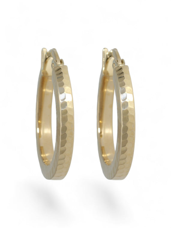 Cut Out Diamond Patterned Hoop Earrings in 9ct Yellow Gold