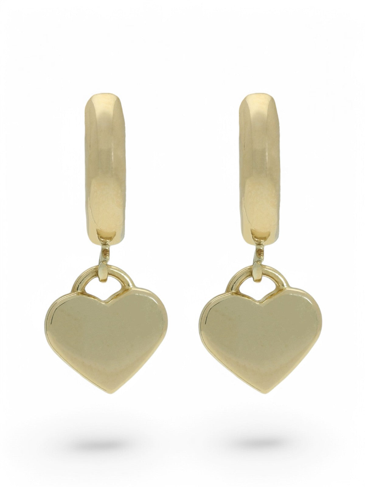 Polished Huggie Hoop Earrings with Heart Drop in 9ct Yellow Gold