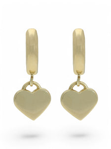 Polished Huggie Hoop Earrings with Heart Drop in 9ct Yellow Gold