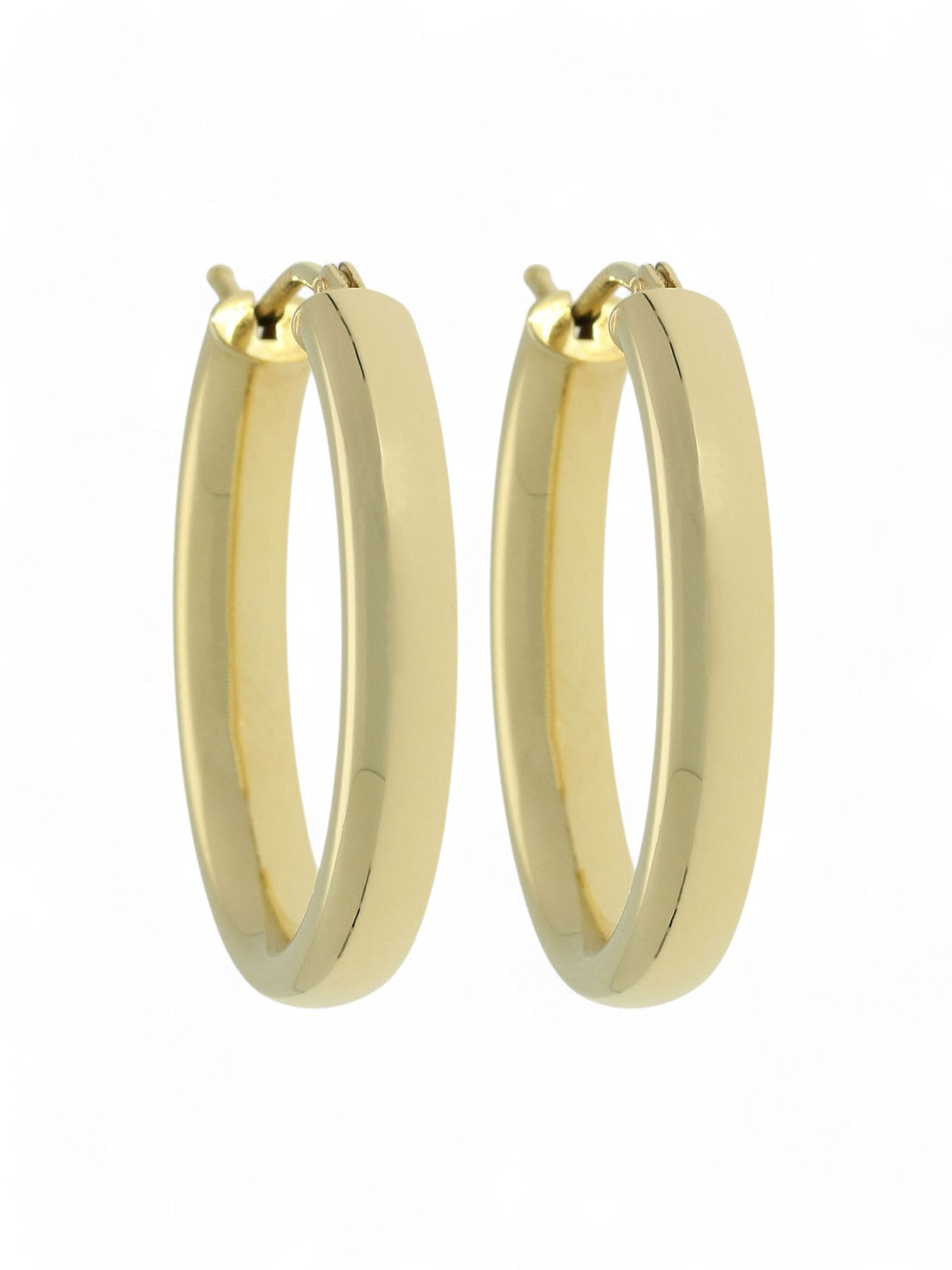 Polish Oval D Shape Hoop Earrings in 9ct Yellow Gold