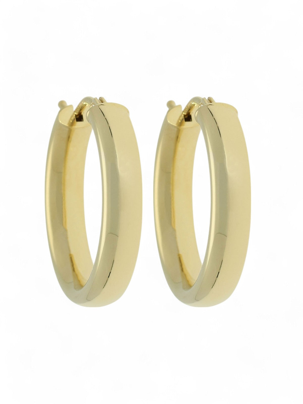 Polished D Shape Hoop Earrings in 9ct Yellow Gold