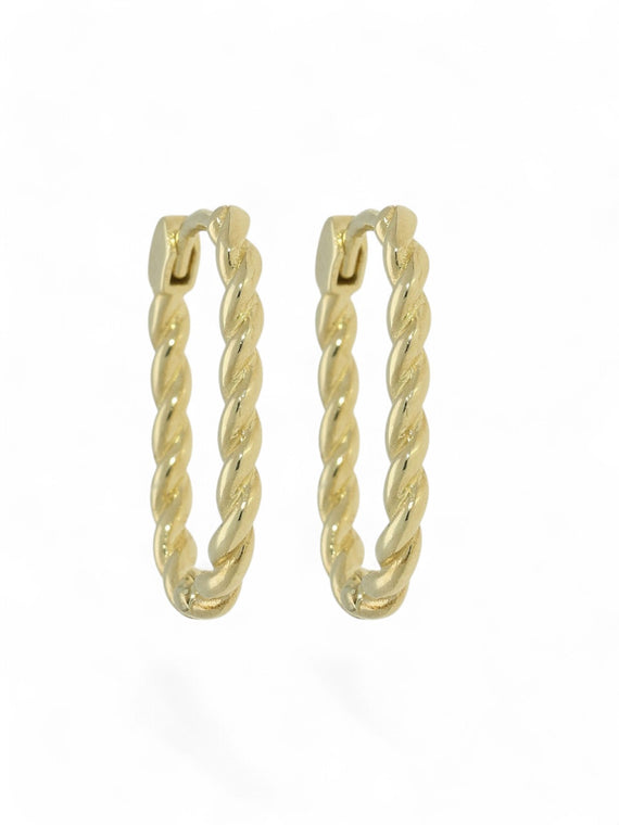 Rope Huggie Hoop Earrings 10x16mm in 9ct Yellow Gold