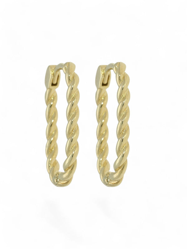 Rope Huggie Hoop Earrings 10x16mm in 9ct Yellow Gold