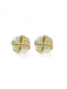 Polished Two-Tone Ribbon Knot Stud Earrings in 9ct Yellow & White Gold