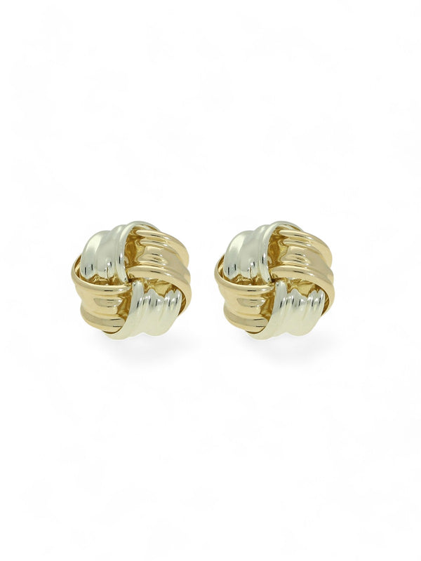 Polished Two-Tone Ribbon Knot Stud Earrings in 9ct Yellow & White Gold