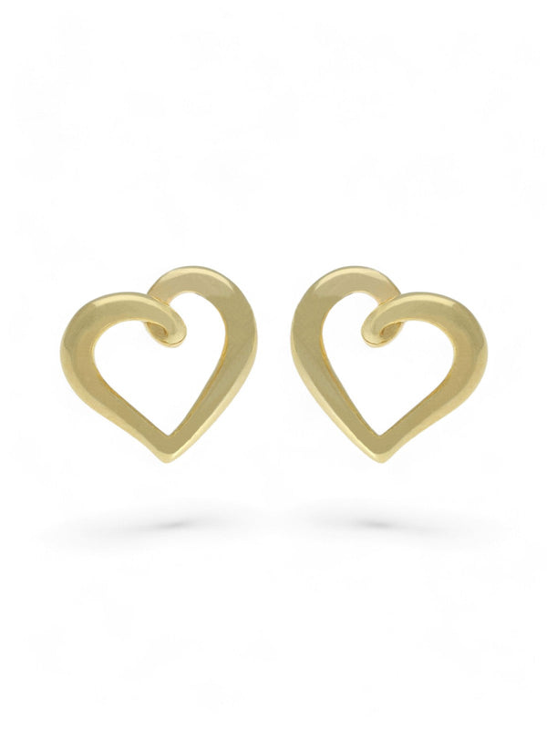 Organic Heart Stud Earrings 9mm in 9ct Yellow Gold