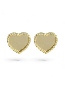 Beaded Edge Heart Stud Earrings 8mm in 9ct Yellow Gold