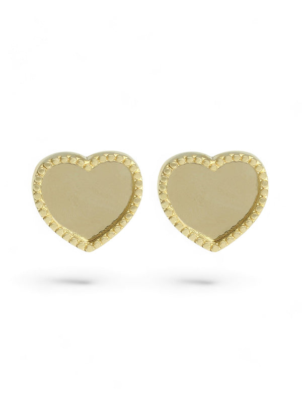 Beaded Edge Heart Stud Earrings 8mm in 9ct Yellow Gold