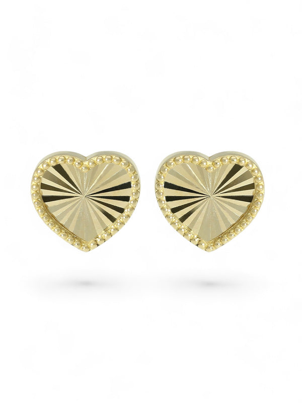 Heart Bead Edge Stud Earrings 8mm in 9ct Yellow Gold