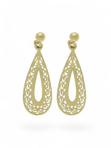 Open Filigree Pear Shaped Drop Earrings in 9ct Yellow Gold