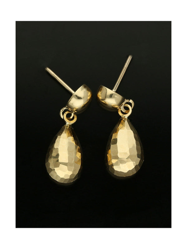 Patterned Pear Drop Earrings in 9ct Yellow Gold