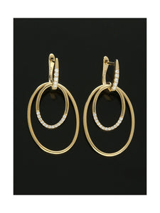 Diamond Open Double Oval Drop Earrings in 9ct Yellow Gold