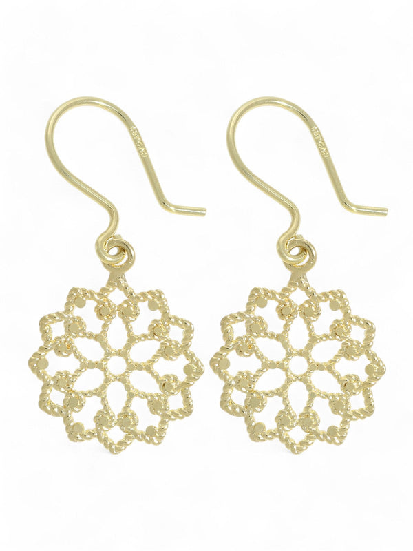 Open Filigree Flower Drop Earrings in 9ct Yellow Gold