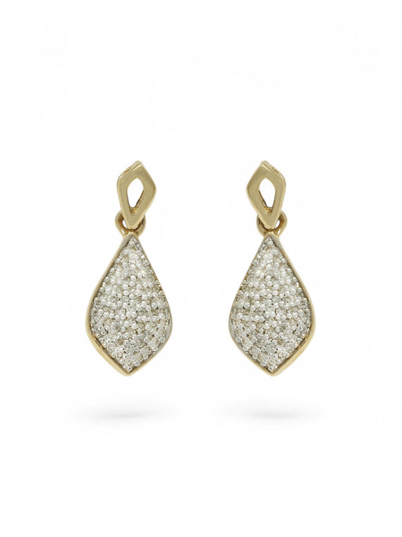 Diamond Pave Set Marquise Drop Earrings in 9ct Yellow Gold