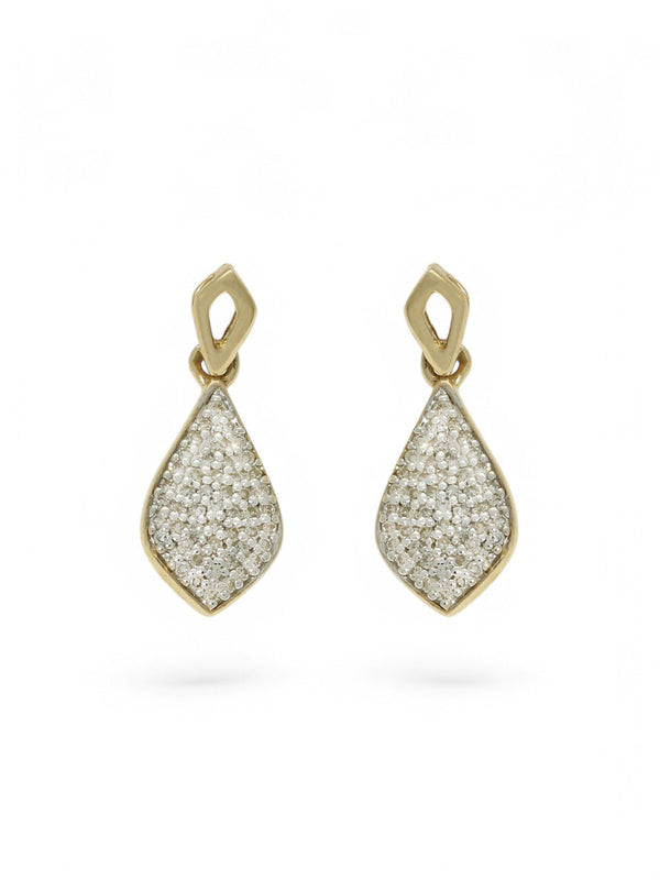 Diamond Pave Set Marquise Drop Earrings in 9ct Yellow Gold