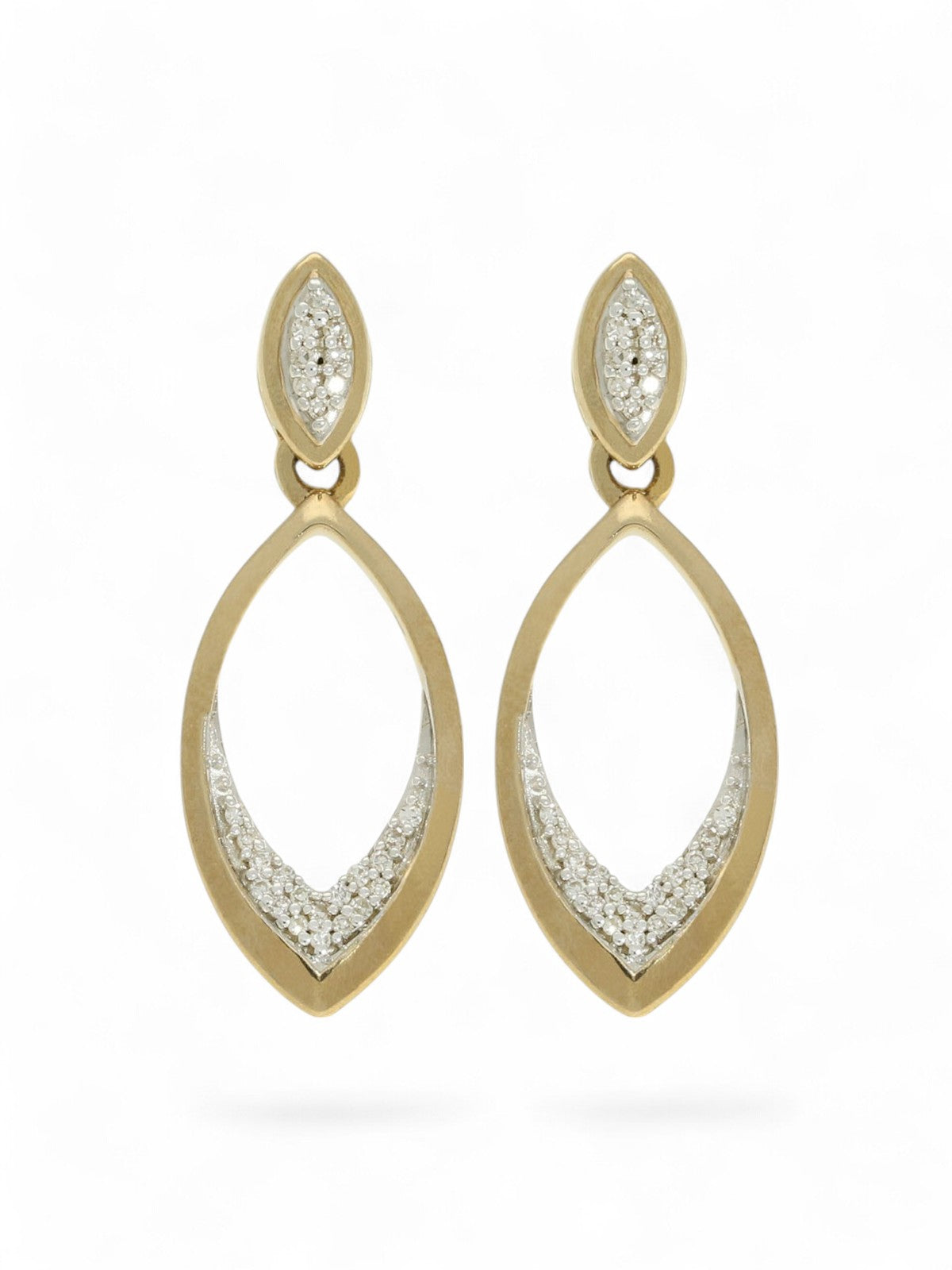 Diamond Marquise Drop Earrings in 9ct Yellow Gold