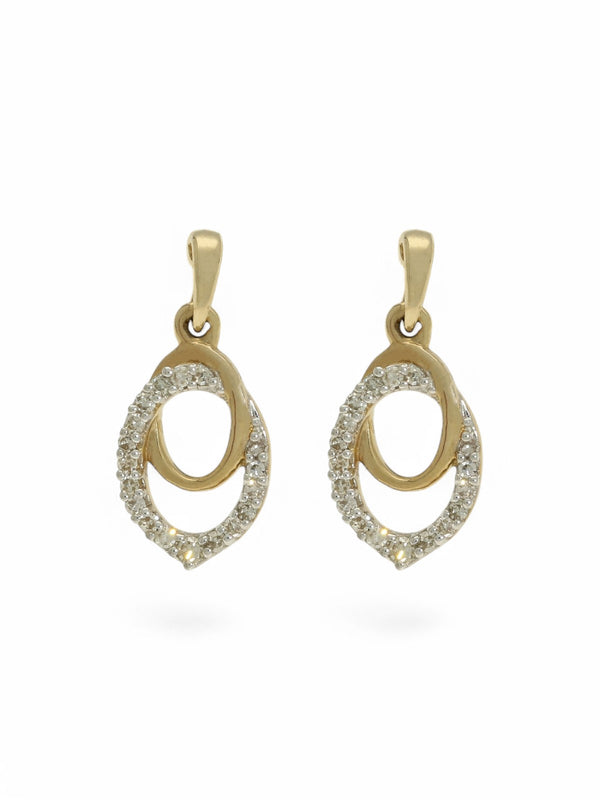 Diamond Interlinked Double Oval Drop Earrings in 9ct Yellow Gold