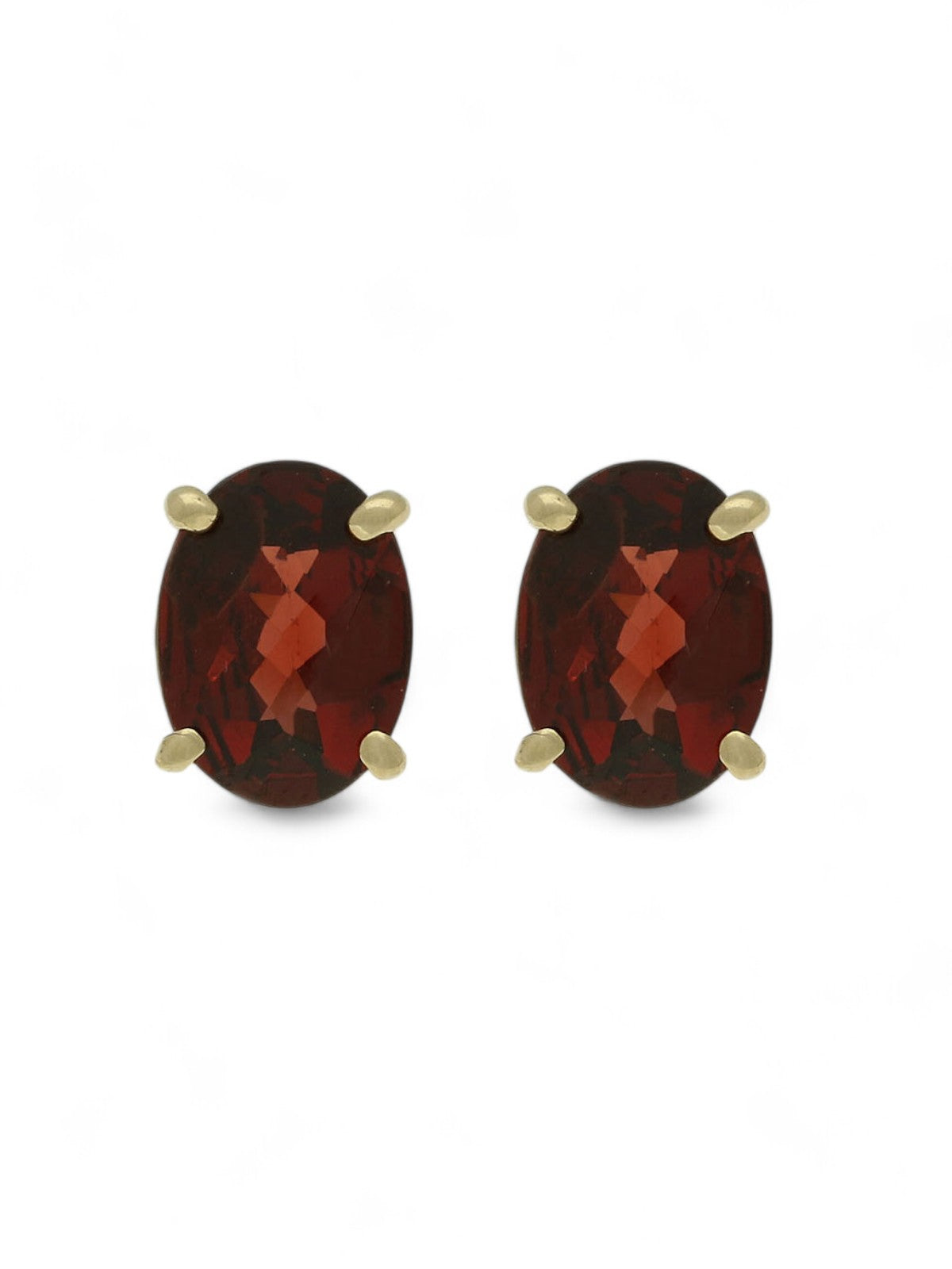 Garnet Oval Stud Earrings in 9ct Yellow Gold