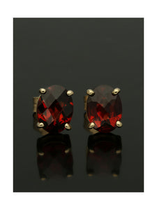 Garnet Oval Stud Earrings in 9ct Yellow Gold