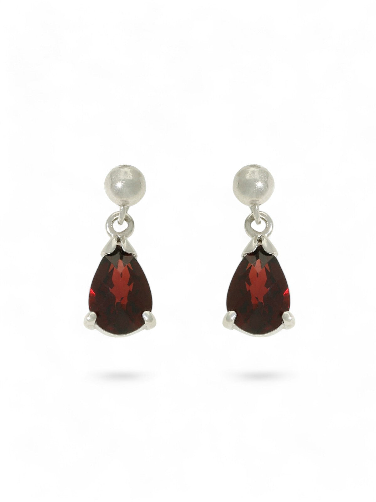 Garnet Pear Cut Drop Stud Earrings in 9ct White Gold