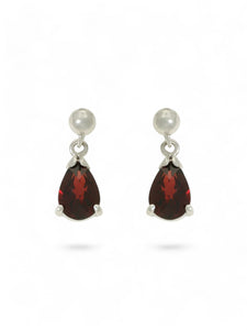 Garnet Pear Cut Drop Stud Earrings in 9ct White Gold