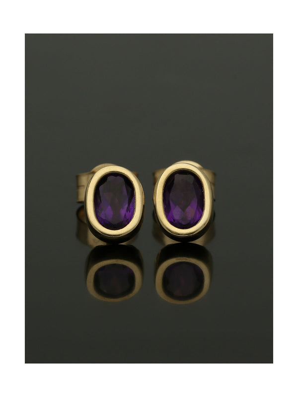 Amethyst Oval Stud Earrings in 9ct Yellow Gold