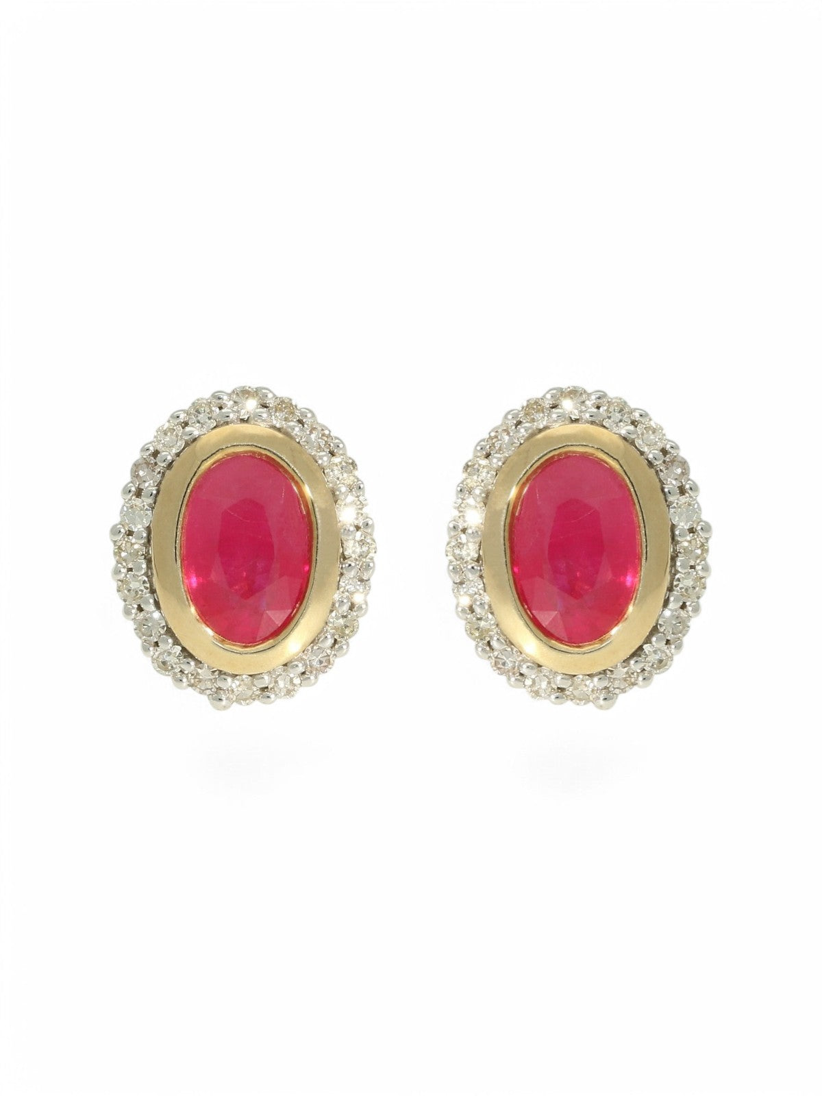 Ruby & Diamond Oval Halo Stud Earrings in 9ct Yellow Gold