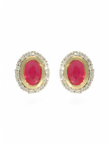 Ruby & Diamond Oval Halo Stud Earrings in 9ct Yellow Gold