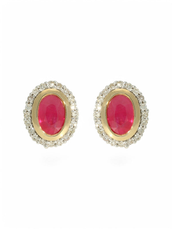 Ruby & Diamond Oval Halo Stud Earrings in 9ct Yellow Gold