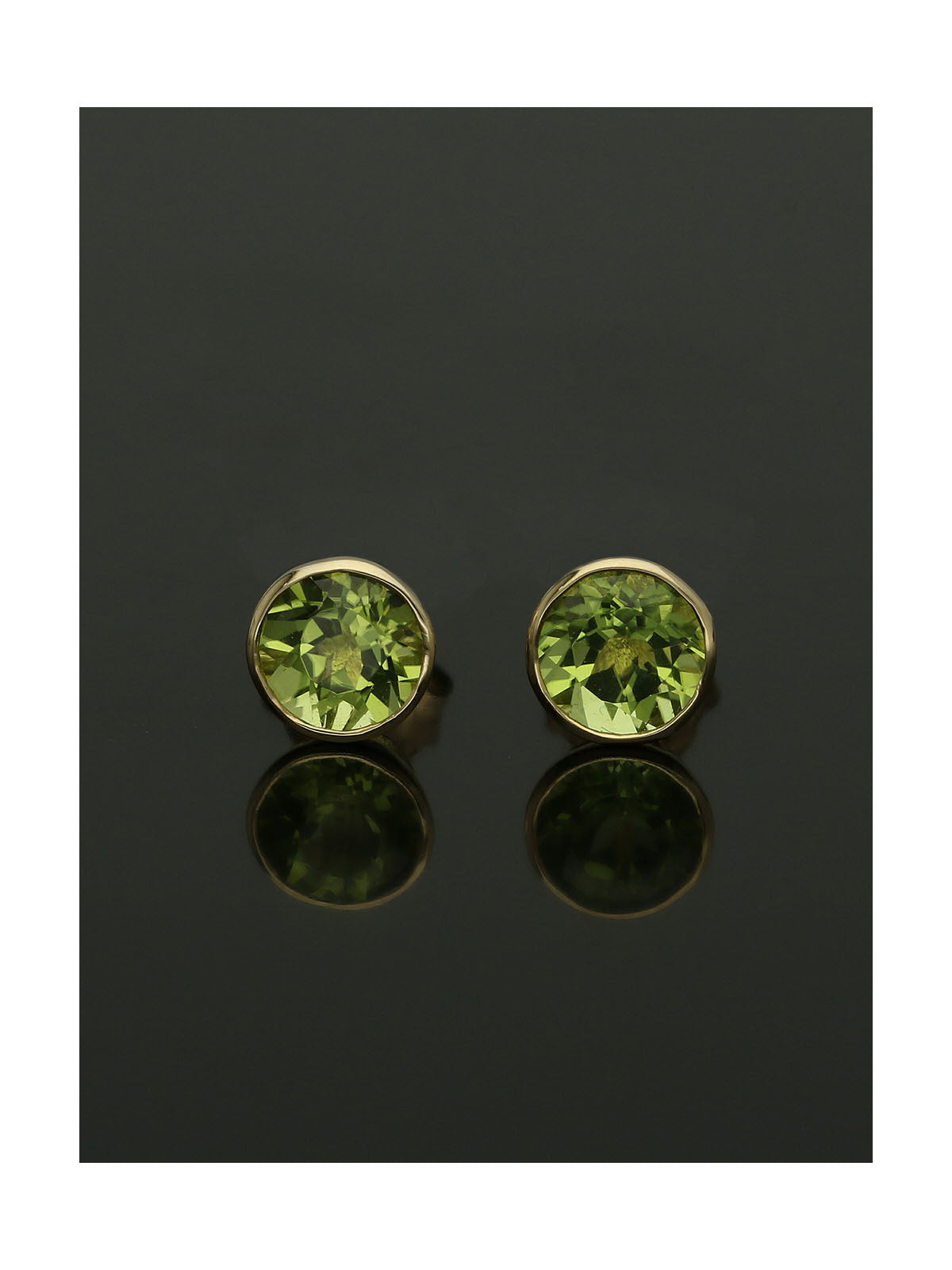 Peridot Round Brilliant Cut Stud Earrings in 9ct Yellow Gold